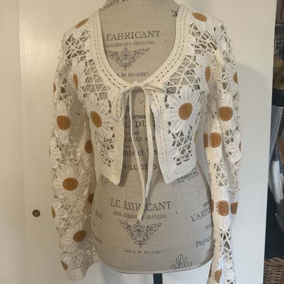 Jessica Simpson Daisy Crochet Lace Crop Cardigan Shrug - Picture 1 of 6